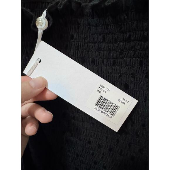 NWT Rebecca Vallance Black Sheer Tulle Belted Bodysuit Midi Tiffani Dress Size 8 - Picture 15 of 16